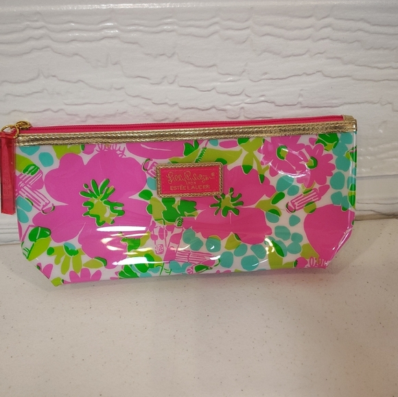 Lilly Pulitzer Other - Lilly Pulitzer for Estee Lauder Cosmetic Makeup Bag Waterproof Pink Floral PVC